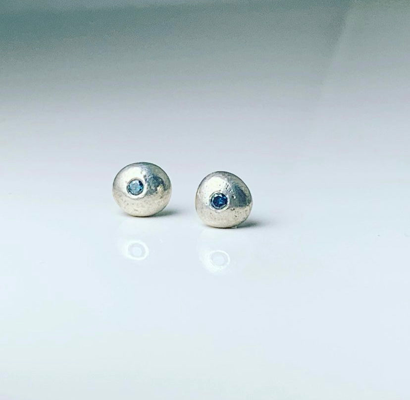 Blue Diamond Pebble Studs