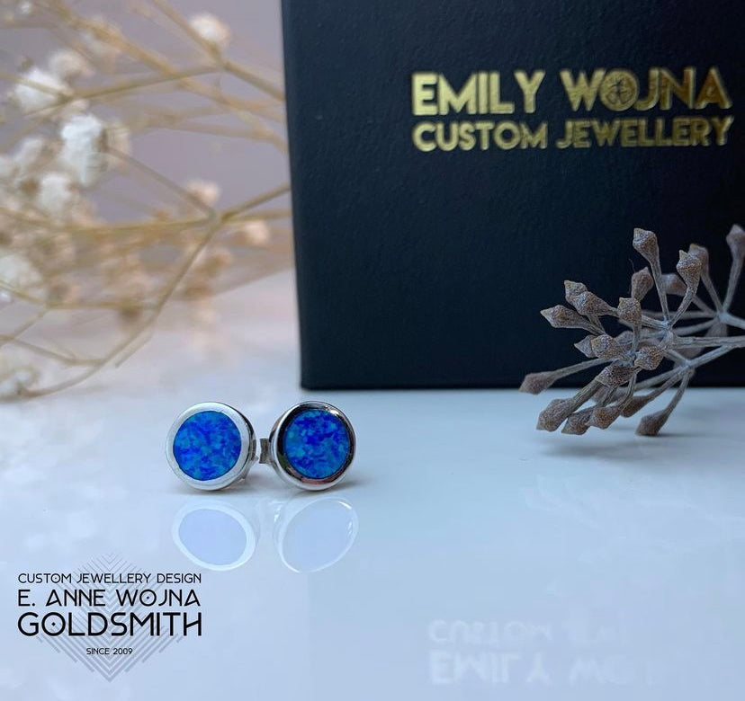 Opal Studs . Sterling Silver