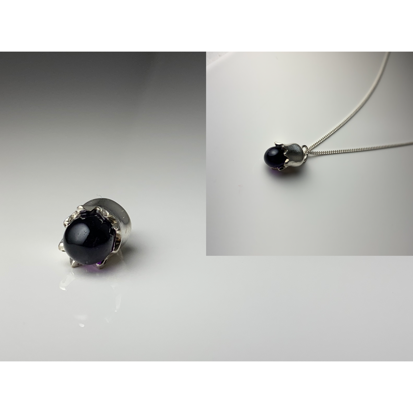 Silver Flower with Amethyst Drop